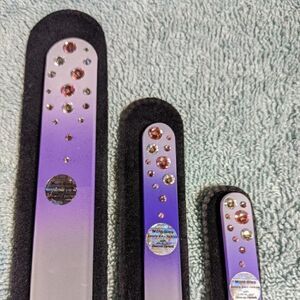 🆕SET OF 3 Czech Crystal White & Lavender Nail Files W/PINK & WHITE SWAROVSKI CR